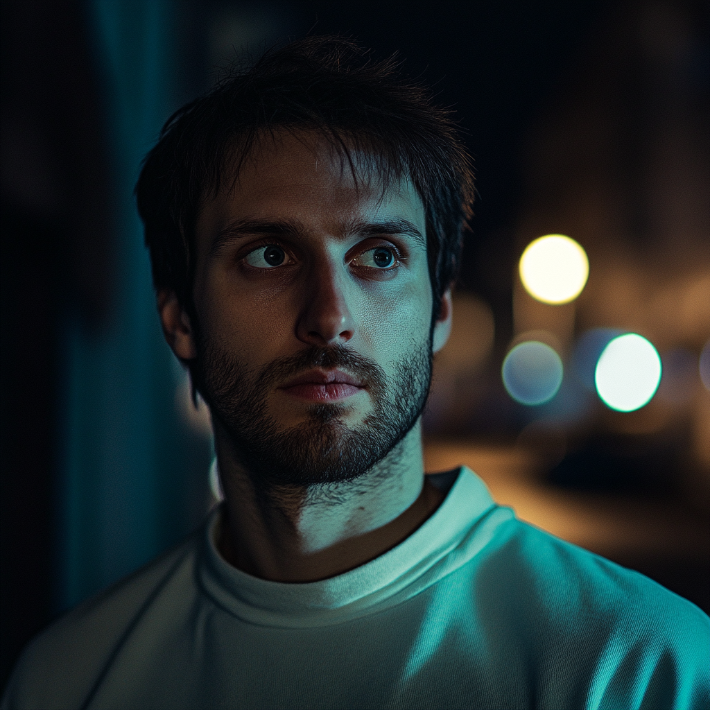 A man standing outdoors at night | Source: Midjourney