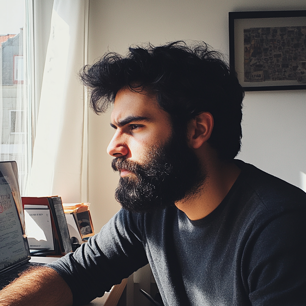 A man sitting at his desk and working | Source: Midjourney