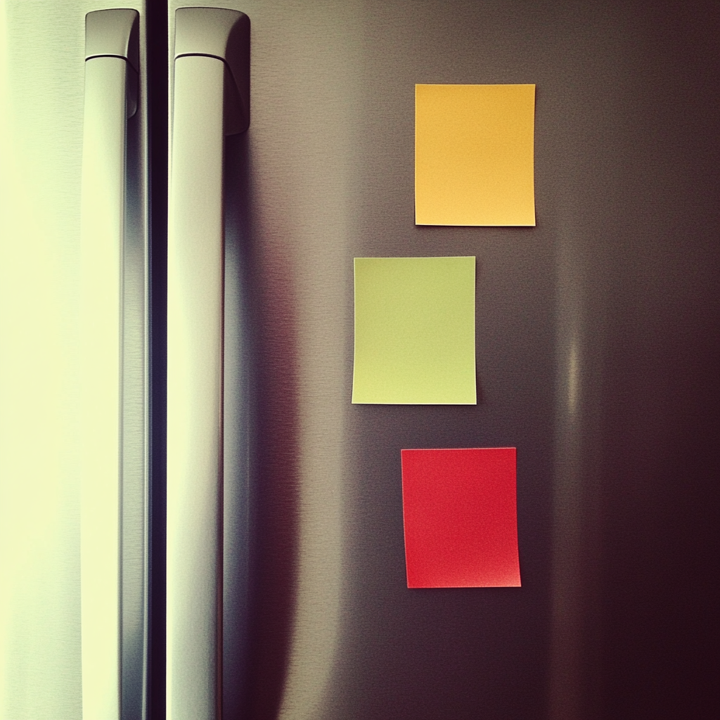 Colored post-it notes on a fridge | Source: Midjourney