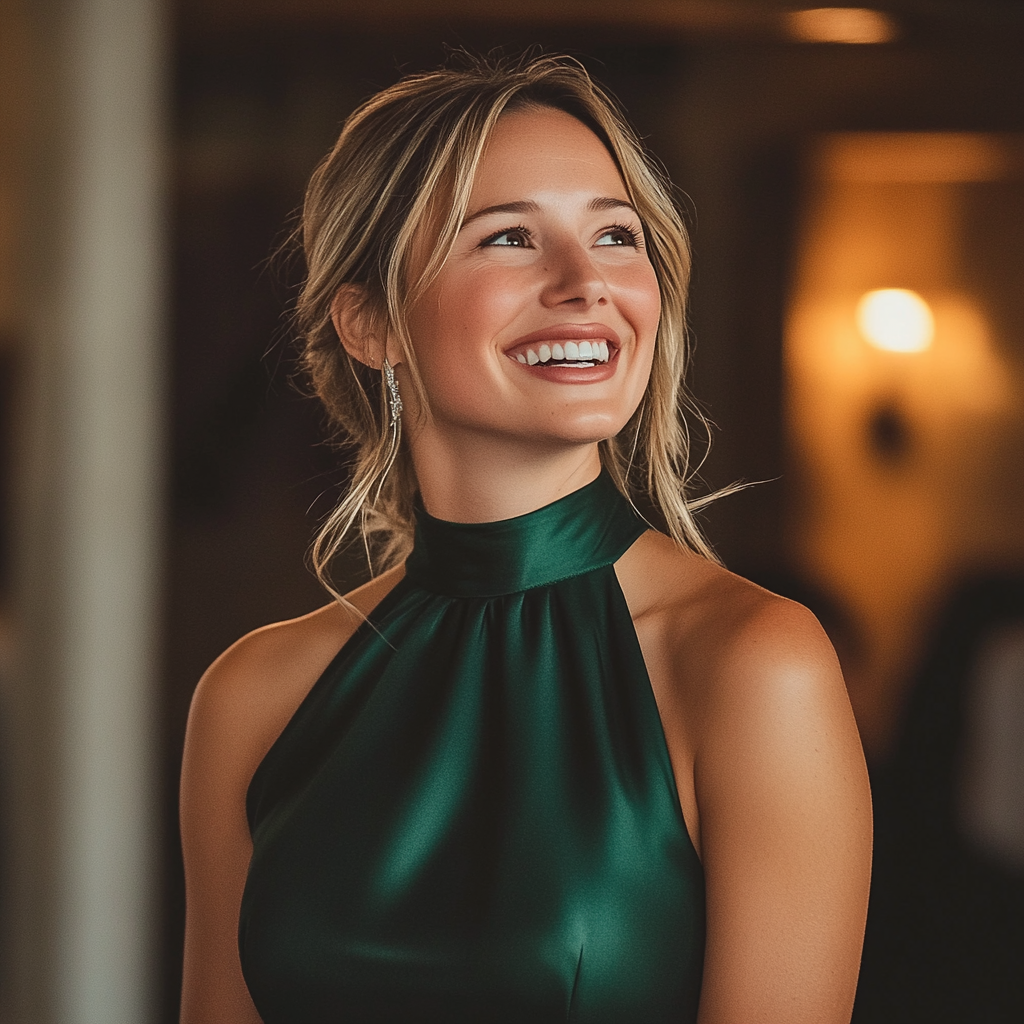 A beautiful woman wearing a green dress | Source: Midjourney