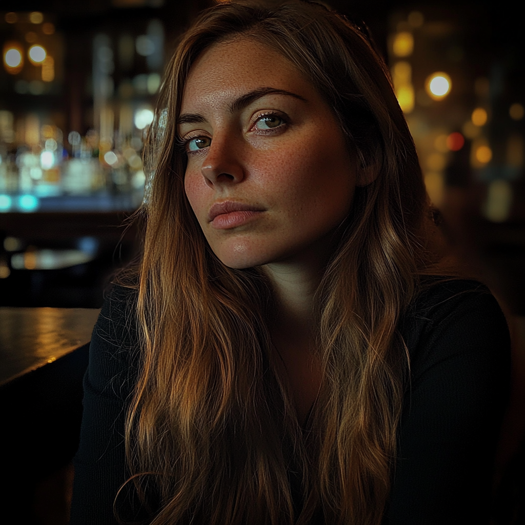 Une femme assise à un bar | Source : Midjourney