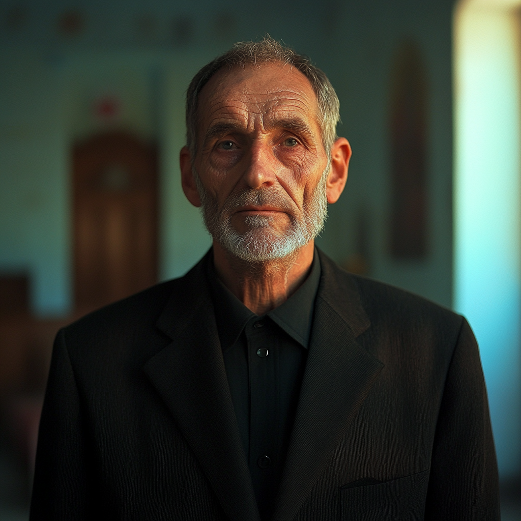 An older man standing in a church | Source: Midjourney