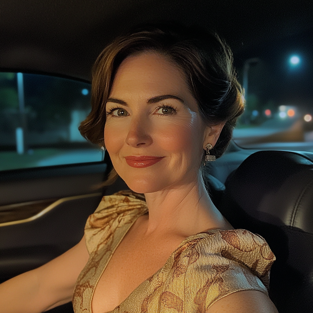 A smiling woman sitting in a car | Source: Midjourney