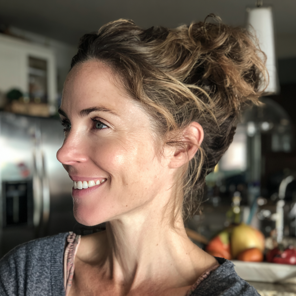 A smiling woman standing in a kitchen | Source: Midjourney
