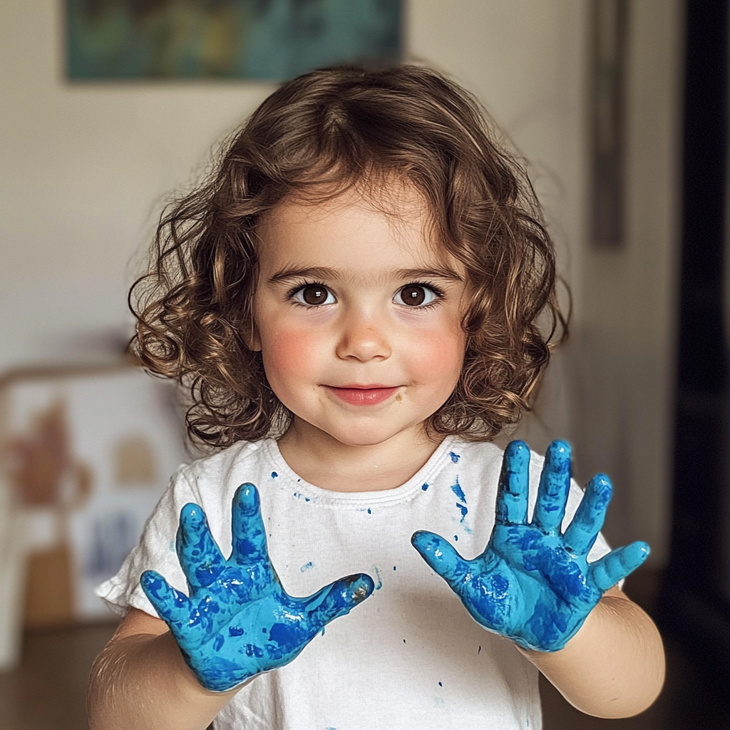 A little girl with paint on her hands | Source: Midjourney