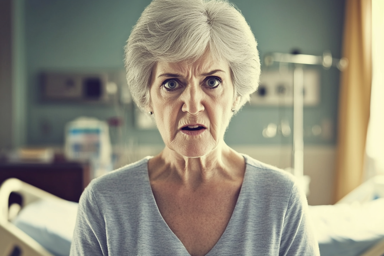 A woman in a hospital room speaking to someone | Source: Midjourney