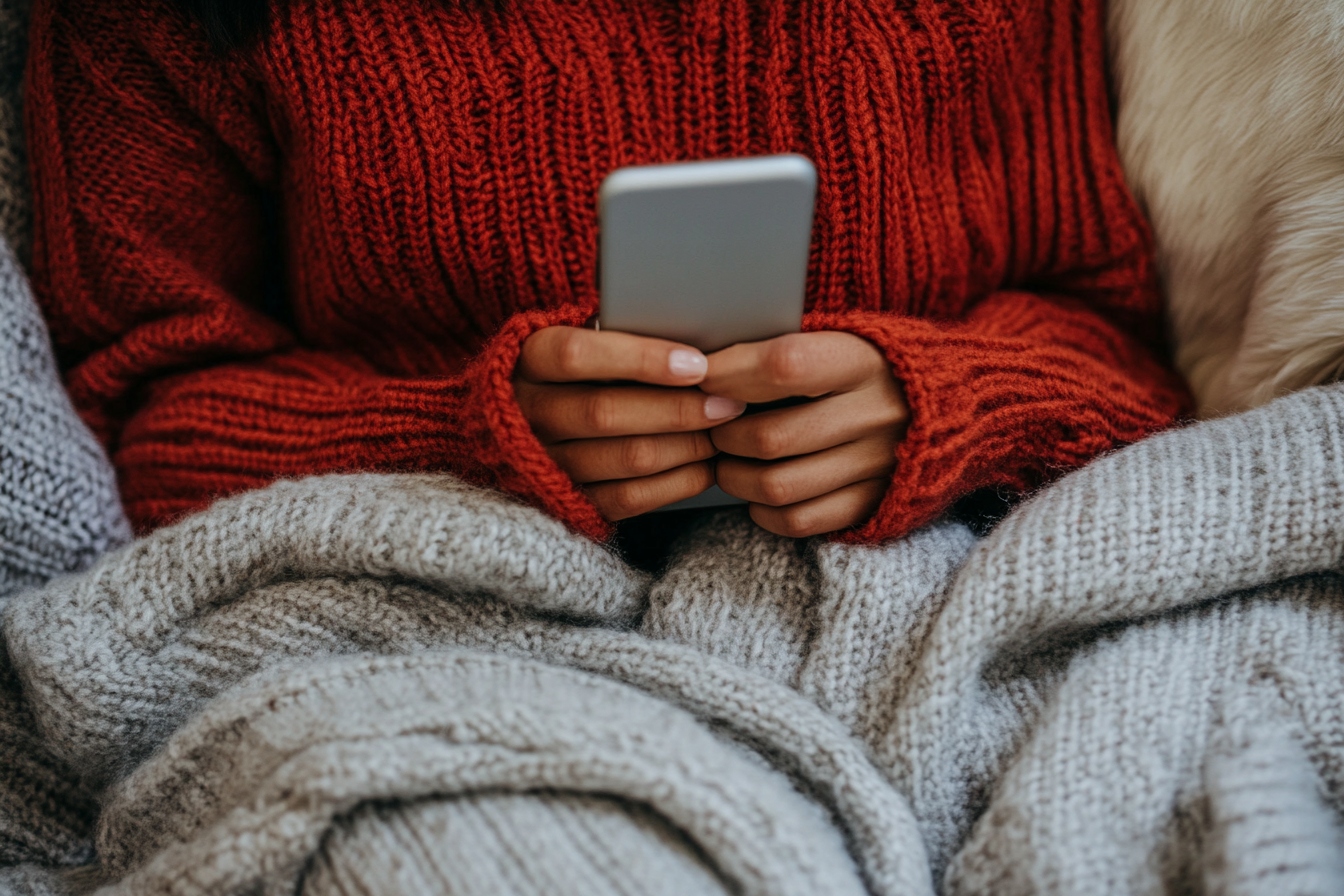 A woman holding her cell phone | Source: Midjourney