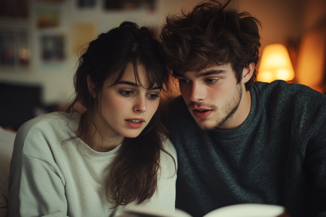 Couple with a slightly disappointed expression talking | Source: Midjourrney