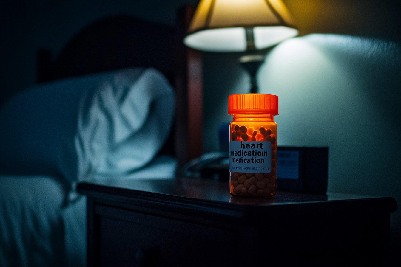 A bottle of medication on a nightstand | Source: Midjourney