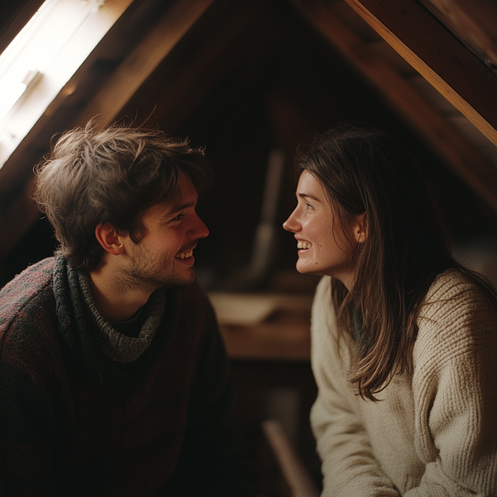 A couple talking in the attic | Source: Midjourney