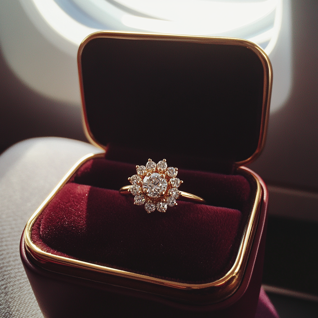 Flight Attendant Woke Me Up & Told Me to Check My Husband's Bag While He Was Away — I Never Expected What I Found 6 A beautiful ring in a velvet box | Source: Midjourney