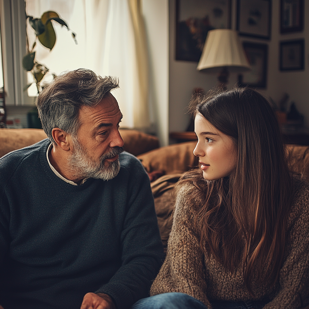 A father talking to his daughter | Source: Midjourney