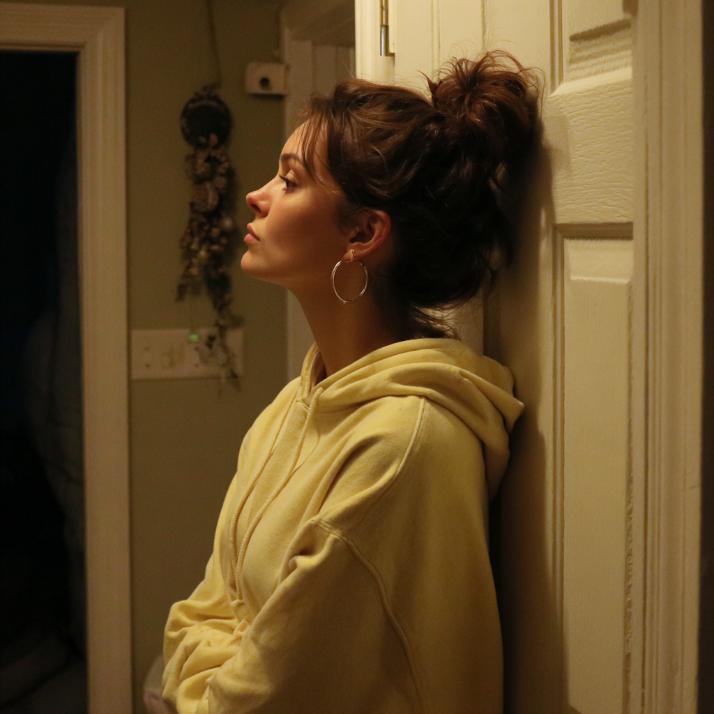 A woman standing in a doorway with folded arms | Source: Midjourney
