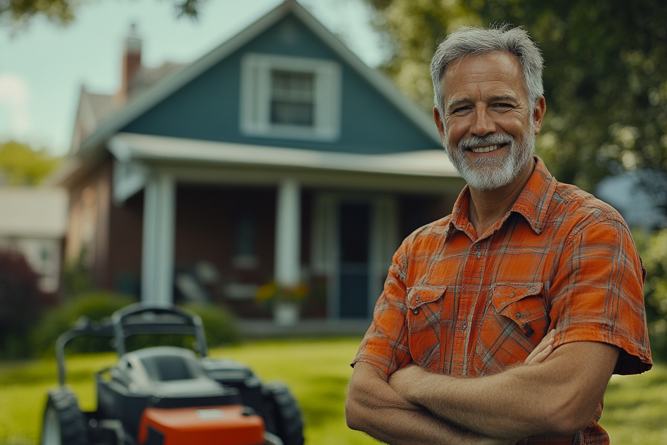 A man with lawnmower | Source: Midjourney