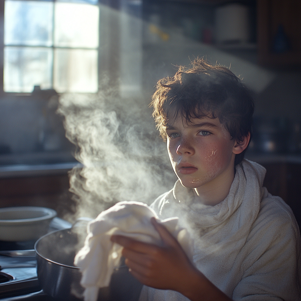 A guilty teenager with smoke surrounding him | Source: Midjourney