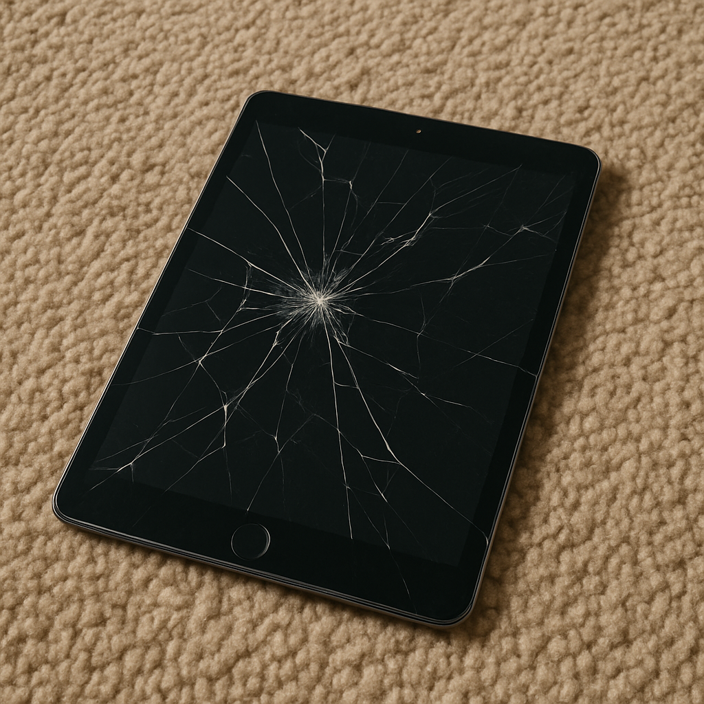 A tablet lying on a carpeted floor | Source: DALL-E