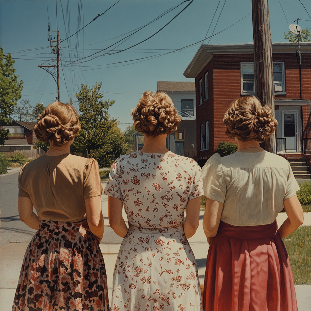 Three women standing in the neighborhood | Source: Midjourney