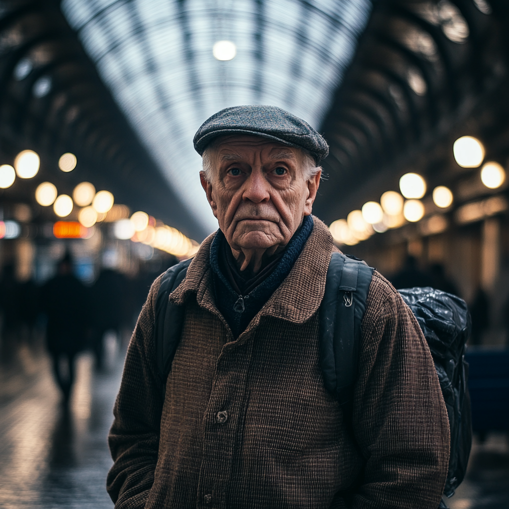 An elderly man waiting for his train | Source: Midjourney