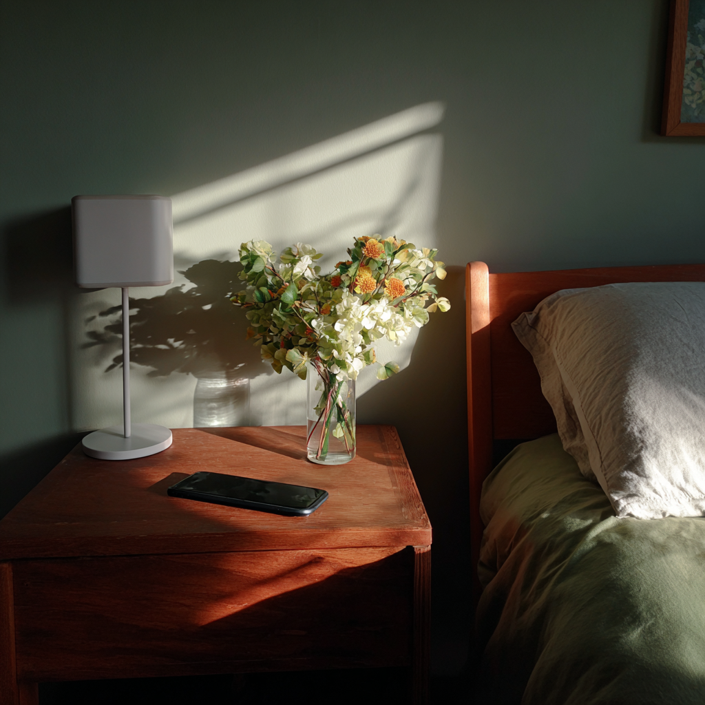 A cellphone on a nightstand | Source: Midjourney