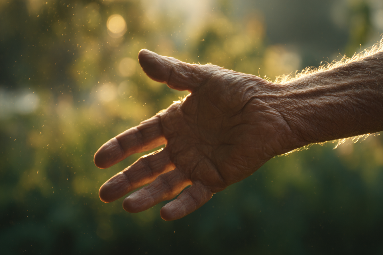 An older man extending his hand | Source: Midjourney