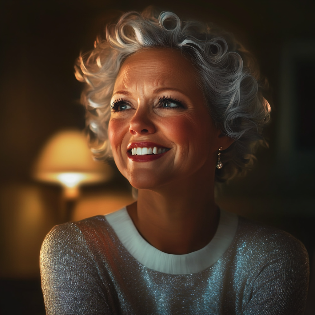 A relieved older woman laughing | Source: Midjourney