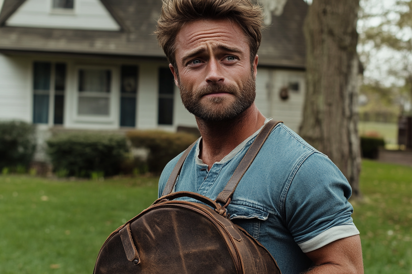 A man holding a leather bag | Source: Midjourney