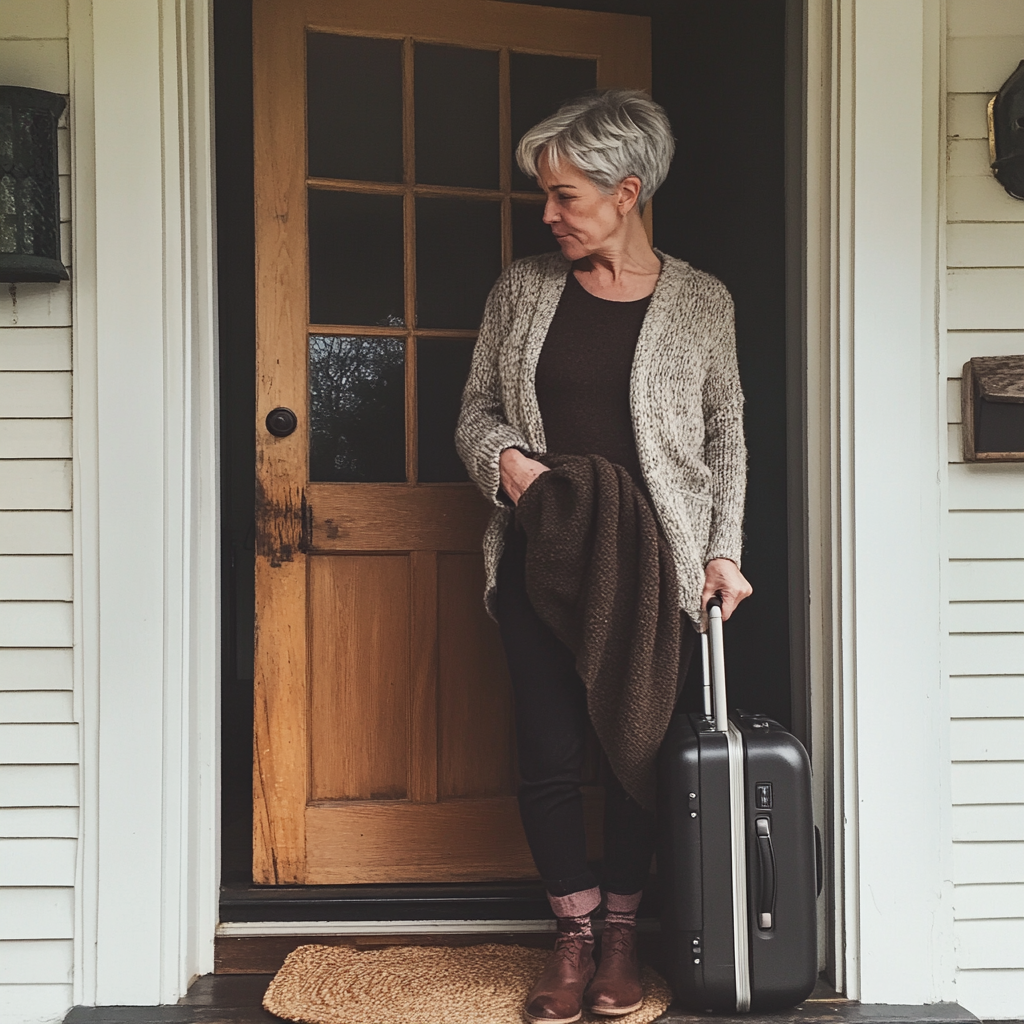 An older woman standing at a doorway | Source: Midjourney