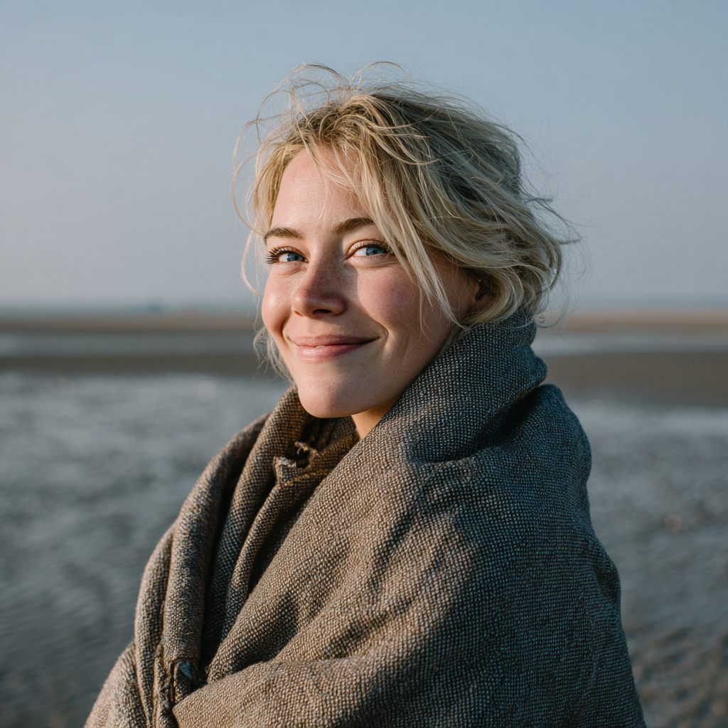 A smiling woman standing at the beach | Source: Midjourney