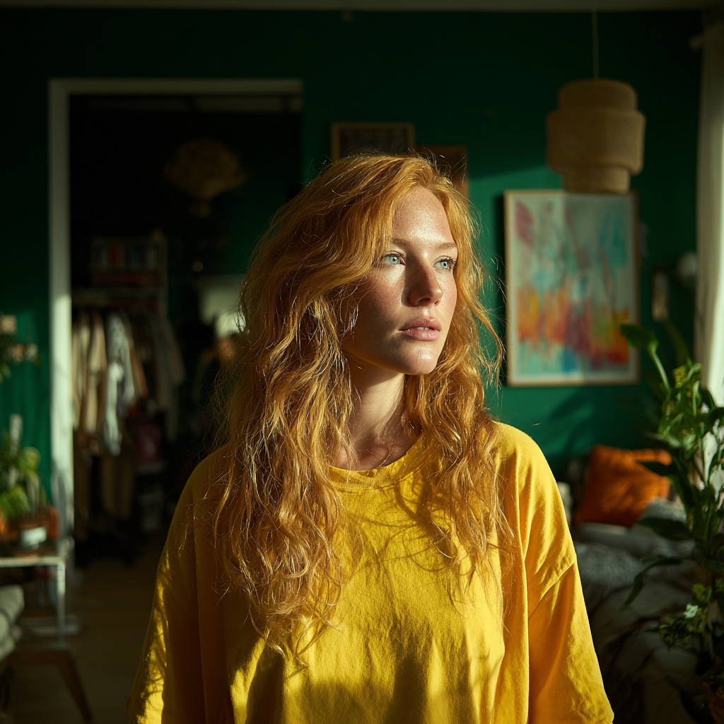 A woman standing in a living room | Source: Midjourney