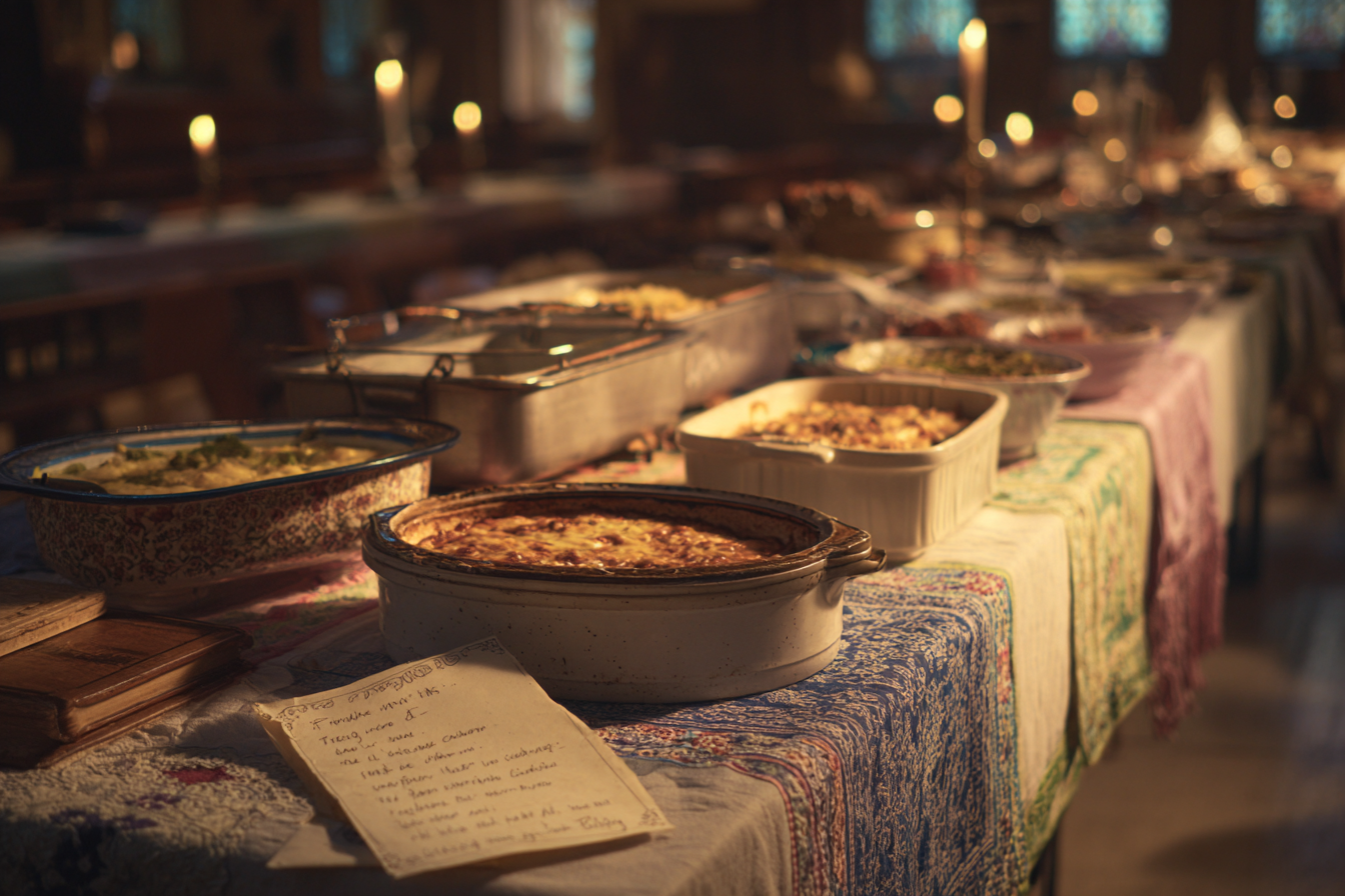 A long table with dishes | Source: Midjourney