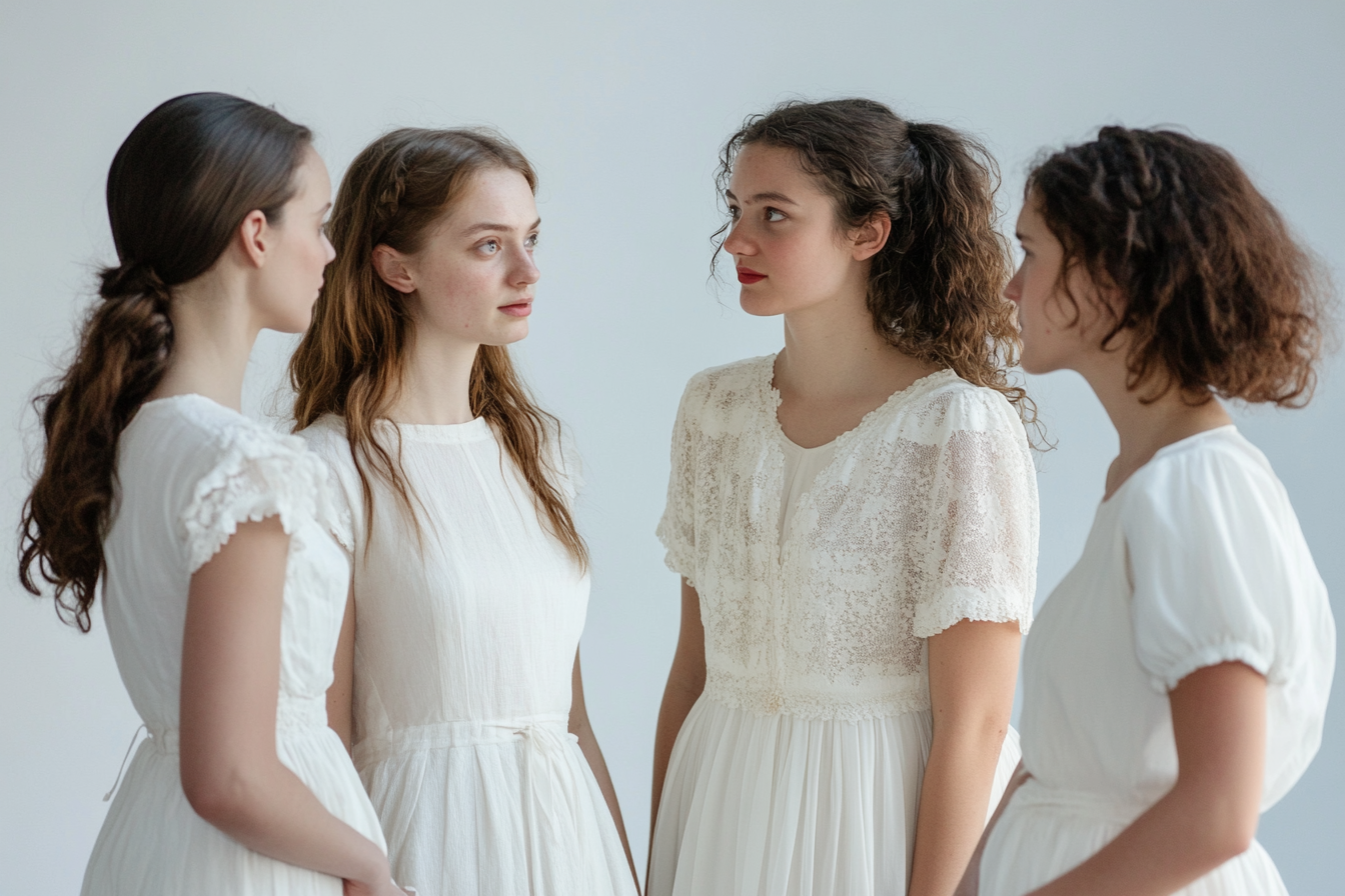 A group of women wearing white | Source: Midjourney