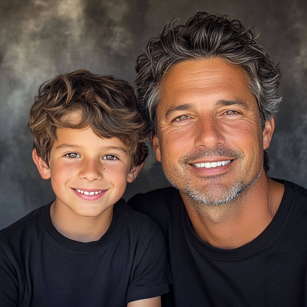 A smiling father and son duo | Source: Midjourney