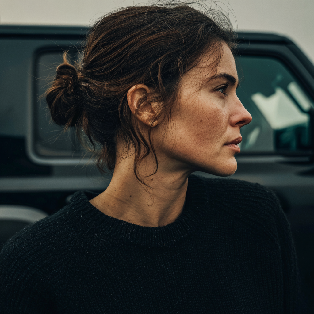 A woman standing outside a car | Source: Midjourney