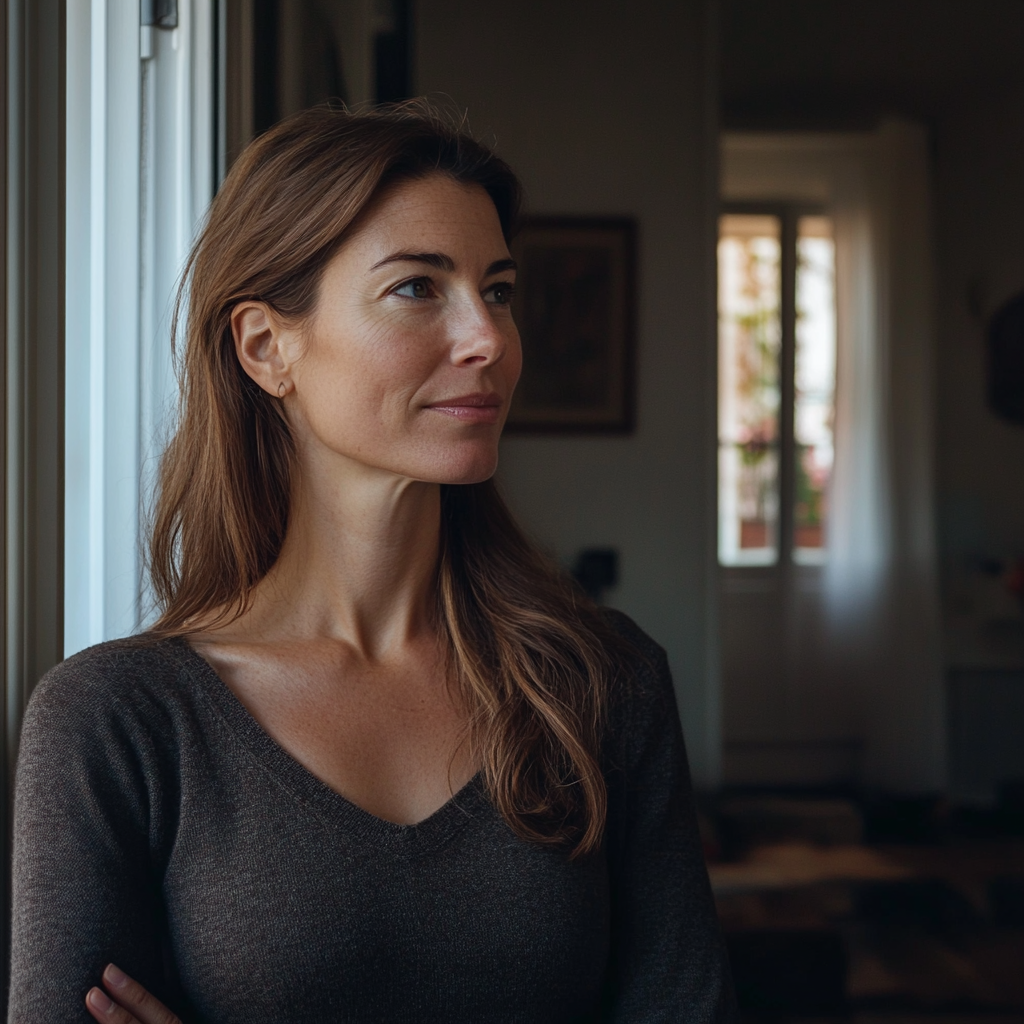 A woman standing in her living room | Source: Midjourney