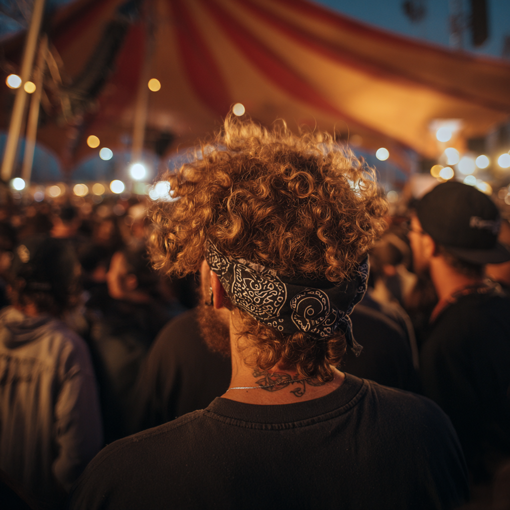 The rear view of a man with a bandana on his head | Source: Midjourney