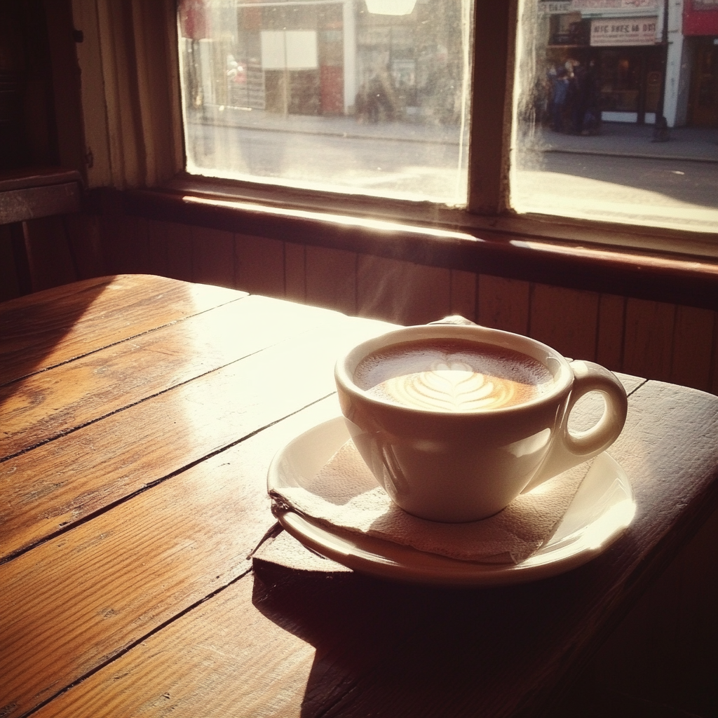 A cup of coffee on a table | Source: Midjourney