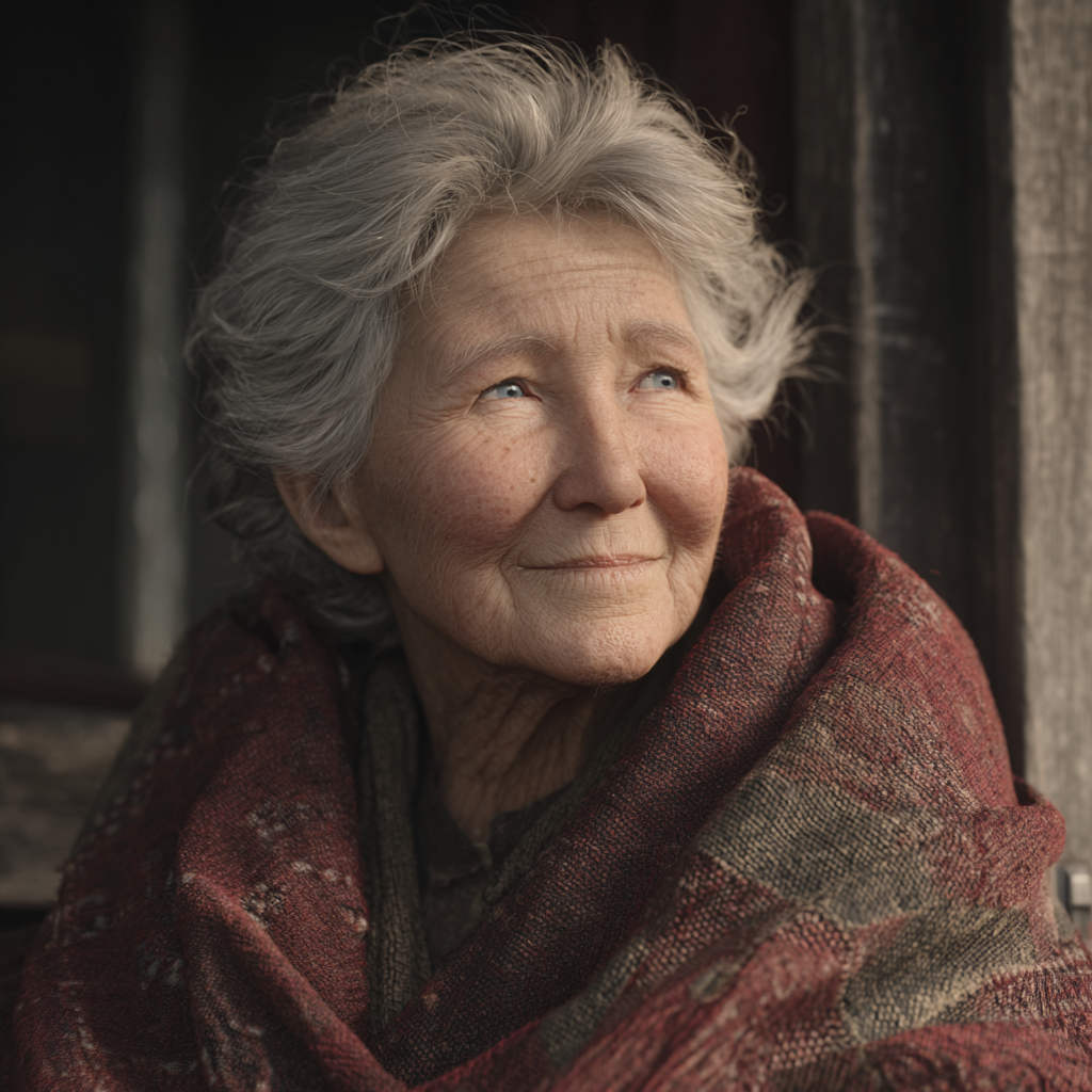 A smiling elderly woman | Source: Midjourney