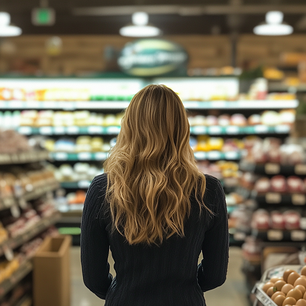 Uma mulher parada em um supermercado | Fonte: Midjourney