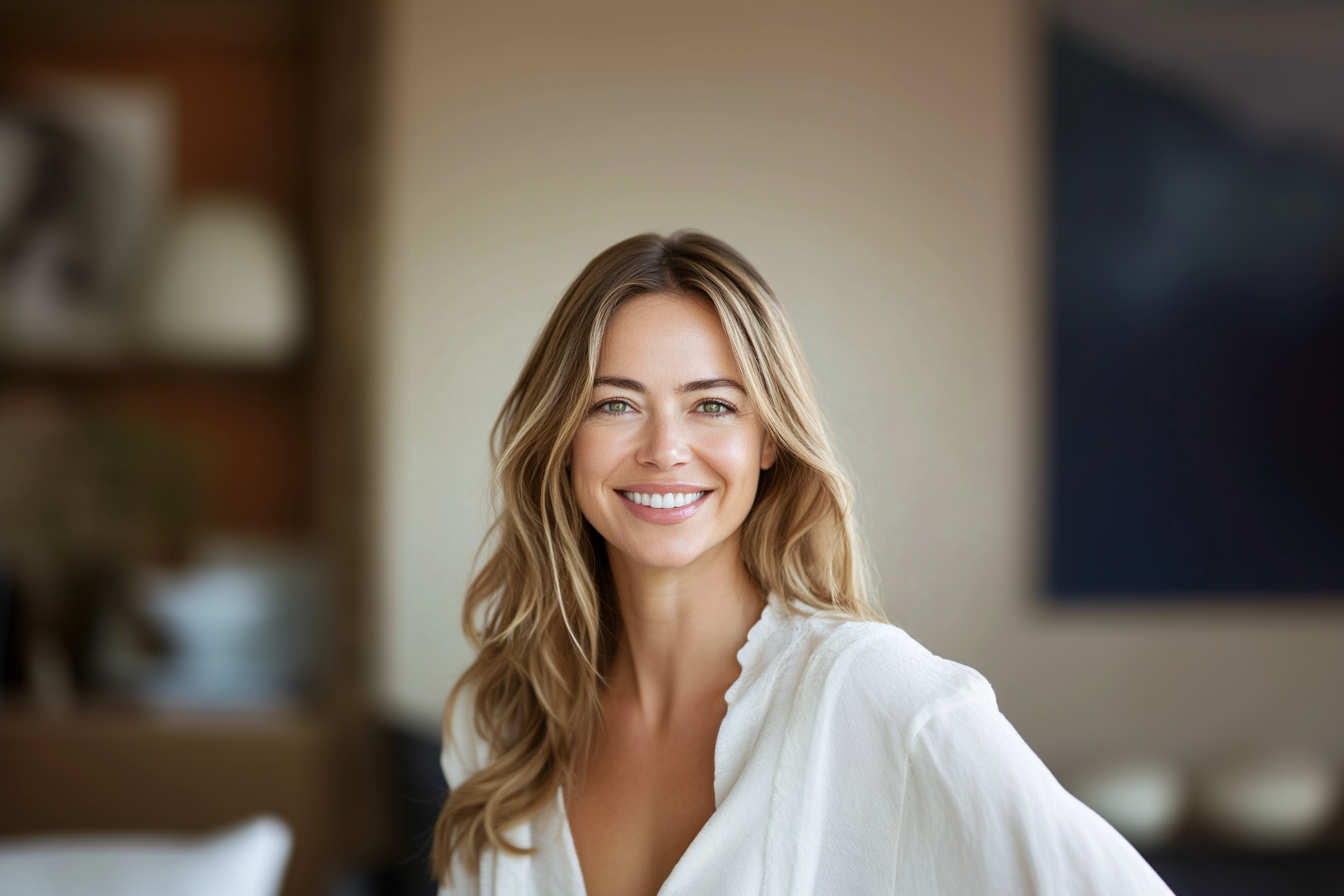 A smiling woman in an office | Source: Midjourney