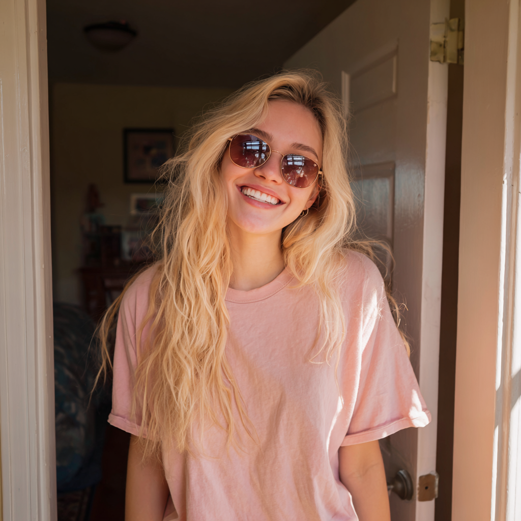 A smiling woman wearing sunglasses | Source: Midjourney