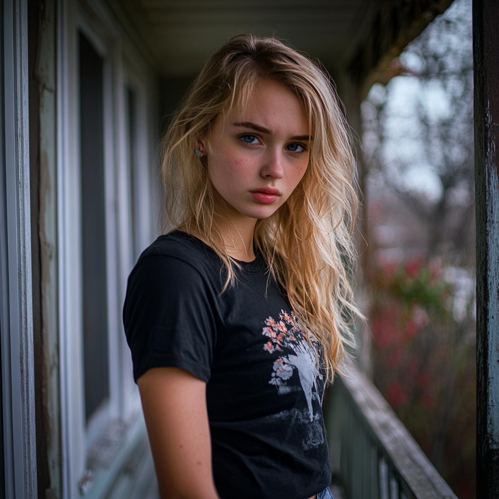 An angry woman on a porch | Source: Midjourney