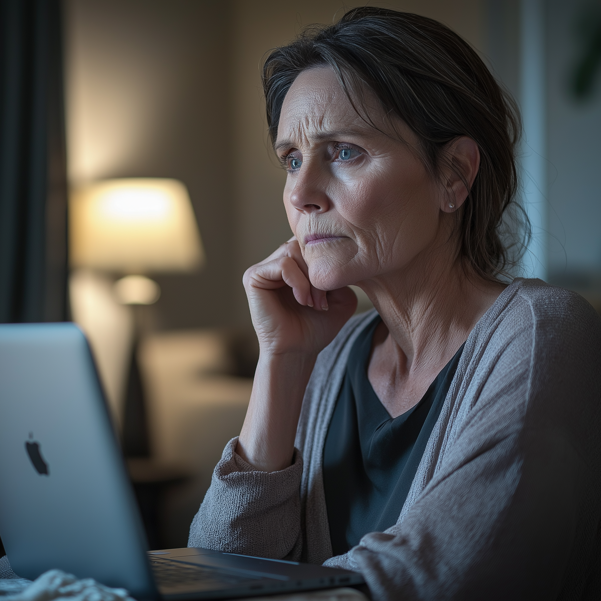 A senior woman staring at her laptop screen | Source: Midjourney