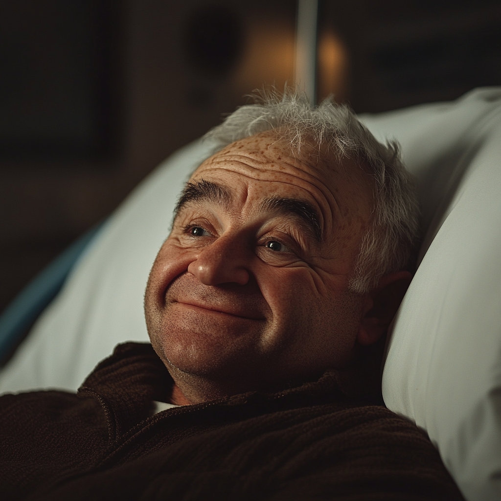 An emotionally overwhelmed older man lying in a hospital bed | Source: Midjourney