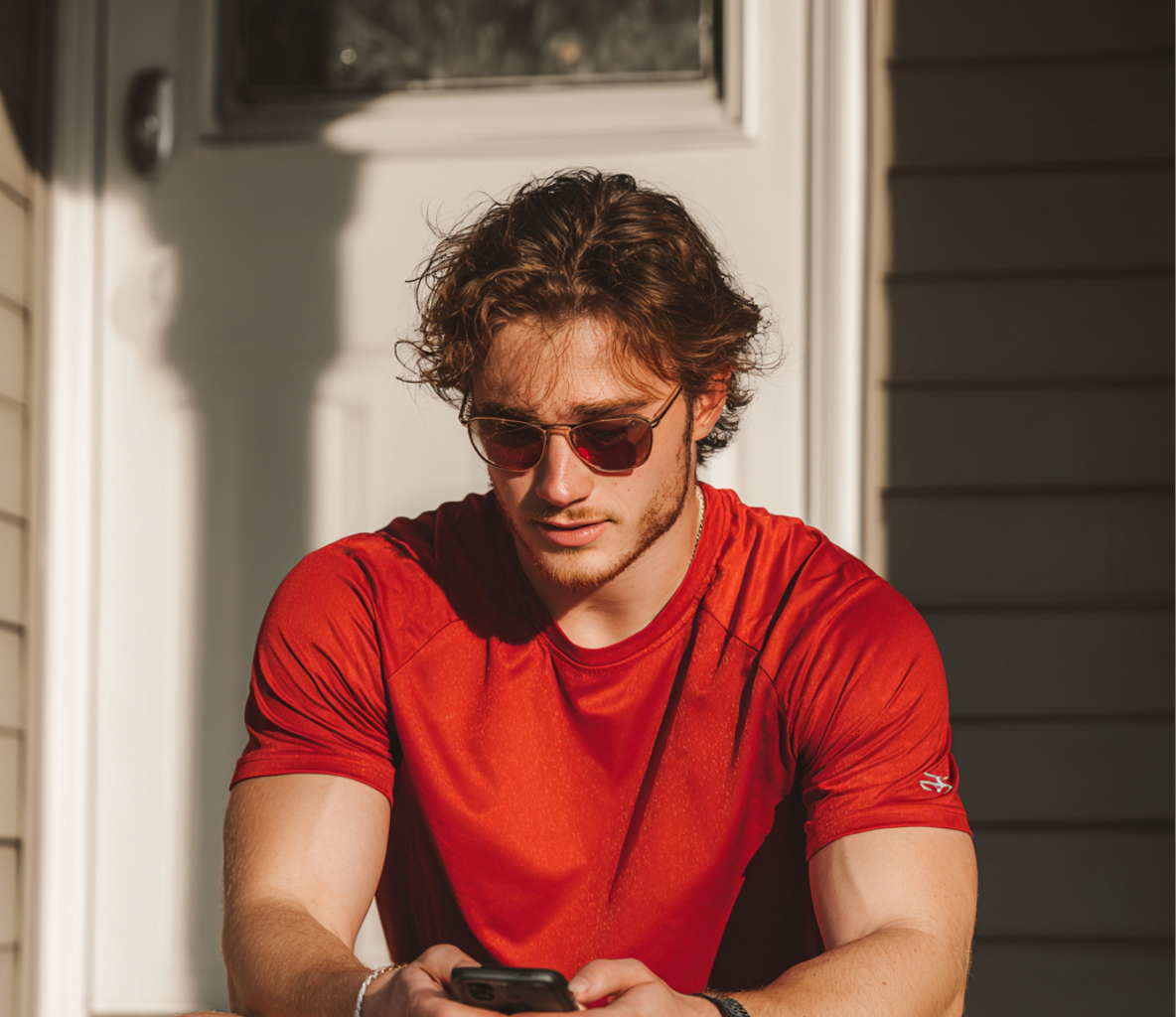 A man sitting on a porch and texting | Source: Midjourney