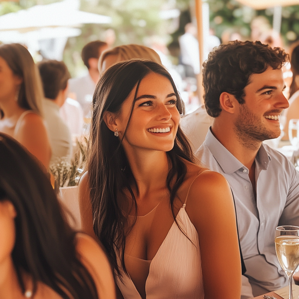 Invités souriants à un mariage | Source : Midjourney