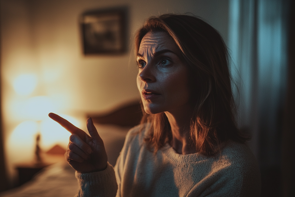 An anxious woman pointing her finger at someone | Source: Midjourney