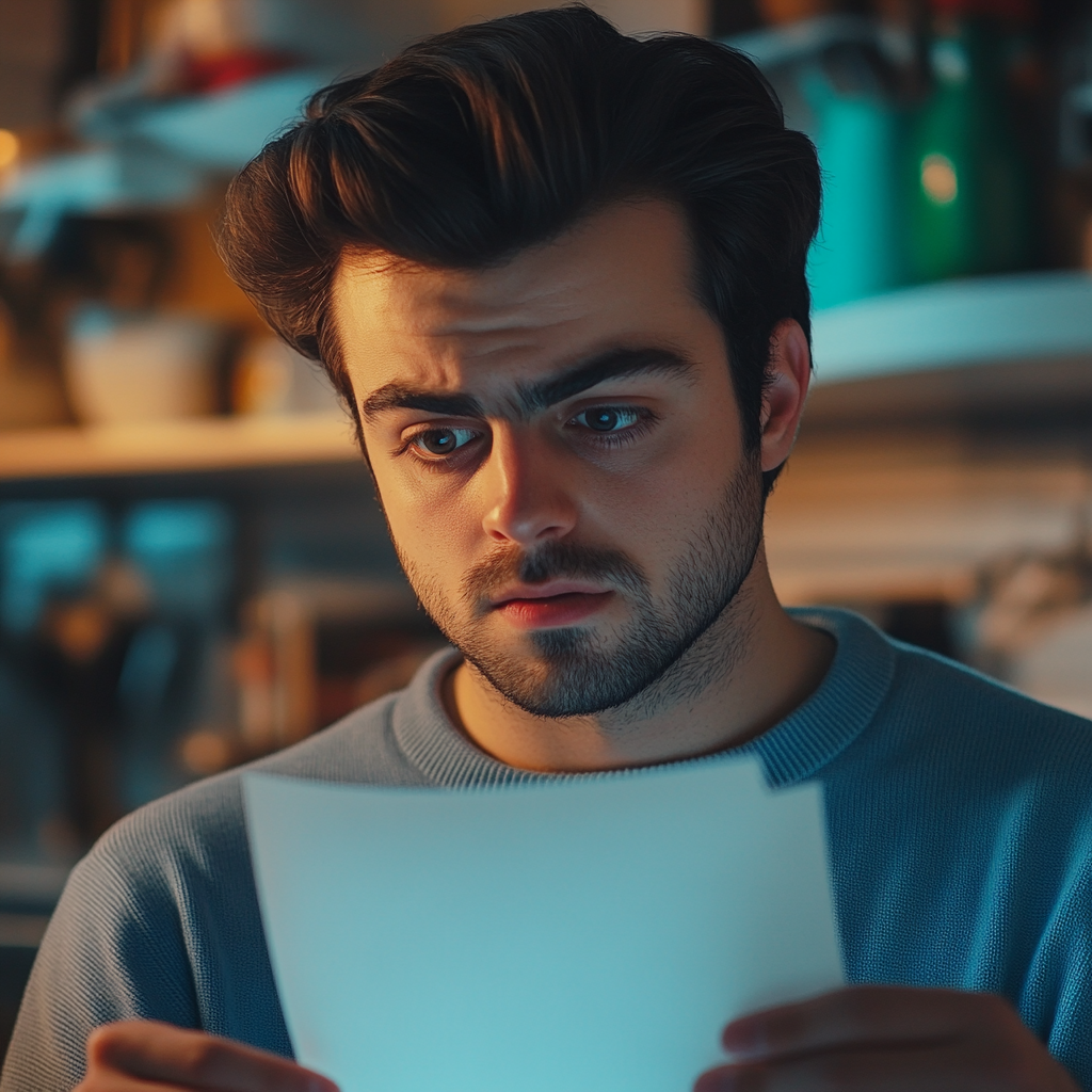 A young man looking at a receipt | Source: Midjourney