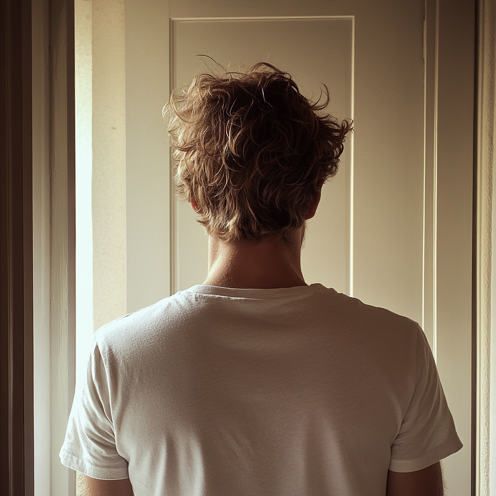 A man standing in front of a closed door | Source: Midjourney