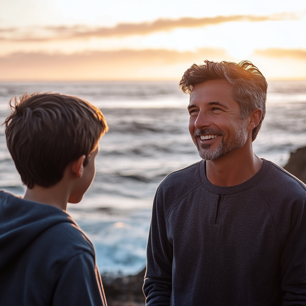 A man talking to a young boy | Source: Midjourney