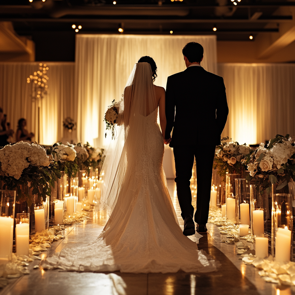 A bride and groom walking together | Source: Midjourney